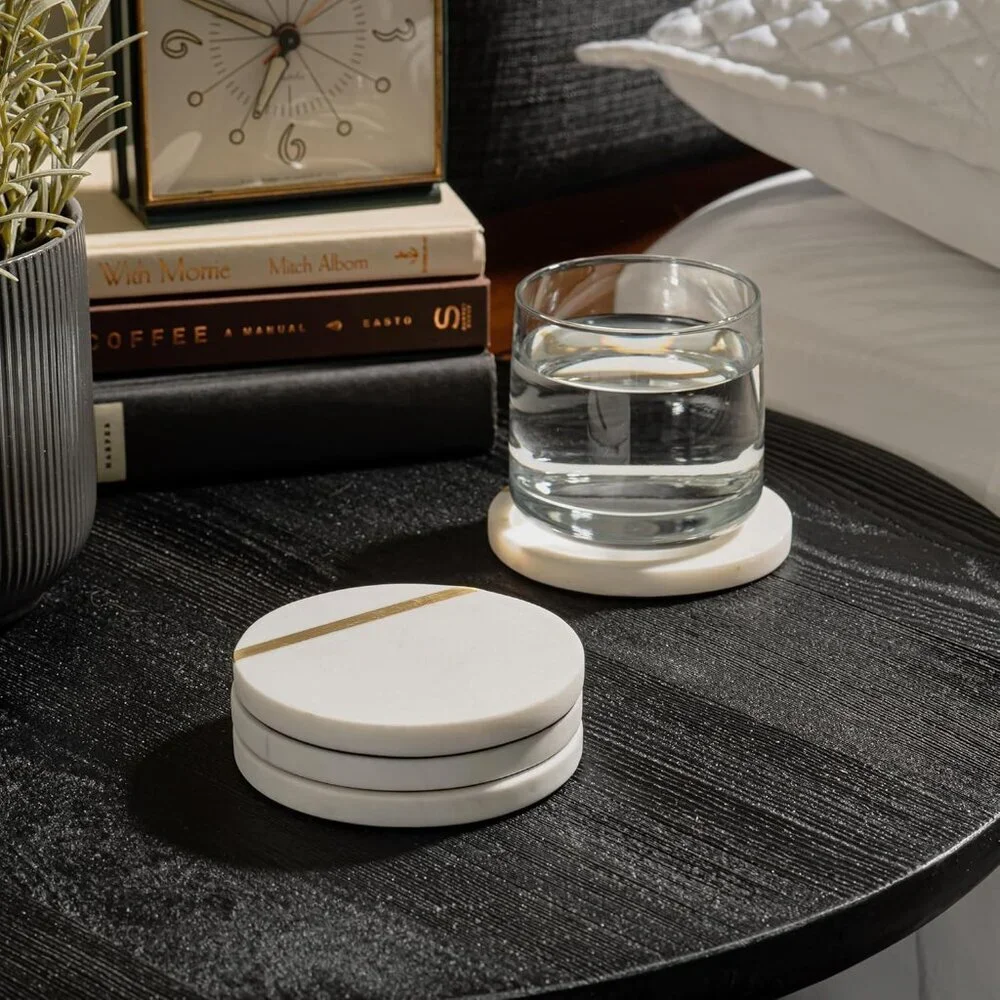 Marble Coasters Set of 6 - Luxury Aesthetic Modern Decor for Coffee Table- White